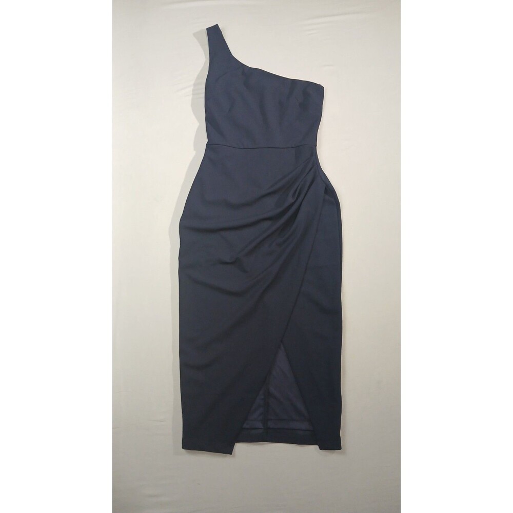 Kittenish One Shoulder Midi Dress Womens XS Navy Blue Cocktail Wedding Guest NWT - Picture 2 of 14